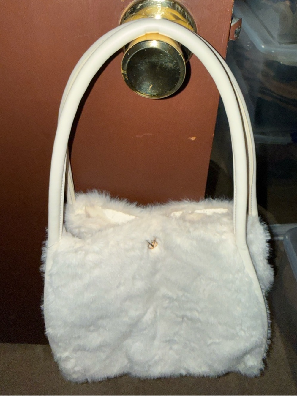 Victoria Secret White Faux Fur Shoulder Bag with Gold Accent - Picture 2 of 6